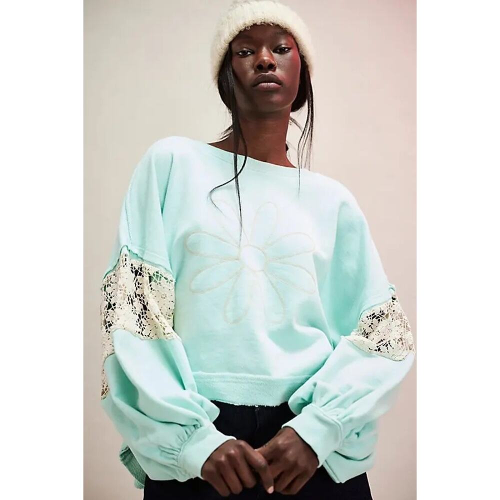 Tricia Fix Free People Chain Stitch Crew Sweatshirt NWT